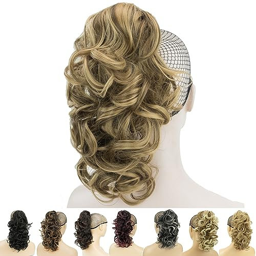 IMISSU Cheveux bouclés en désordre Extensions de cheveux de queue de cheval à griffes courtes Clip de queue de cheval en postiches pour femmes (Cuivre mixte)