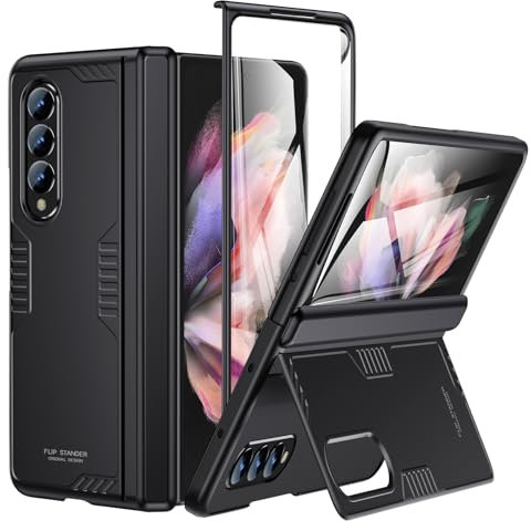 LEIAU for Samsung Fold3 Kickstand Case: Galaxy z3 fold 5G Phone Cover with Hinge Protection Screen Protector 2021 Black