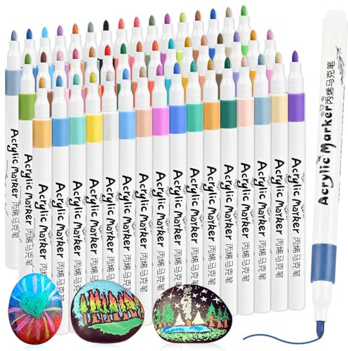 GOLDGE 48 Farben Acrylstifte für Steine Zum Bemalen, Acrylstifte für Steine Wasserfest Holz Steine Bemalen Stifte Kinder Acrylmarker Glasmalstifte Multimarker für Keramik Basteln DIY Fotoalben Stoff