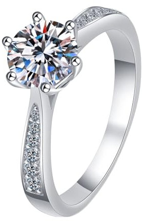 Homxi Ehering Damen Silber 925,Ring Hochzeit 6 Zinken mit Moissanit 2ct Ringe Damen Silber Gr 53(16.8)