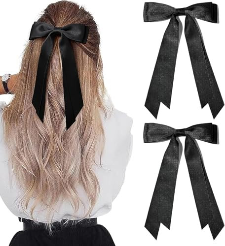 2 PCS Schleife Haarspange, Haarspange Schleife,Frauen Haarschleifen Schleife Haarspange,Schleife Haare,schleifen haare (Black+Black)