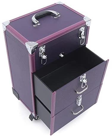 Professionelle Trolley Kosmetikkoffer, 3-stufiger Großes Make up Beauty Koffer, Tragbarer Schminkkoffer, Kosmetikkoffer mit Make-up-Pinsel-Kosmetiktasche(violett)