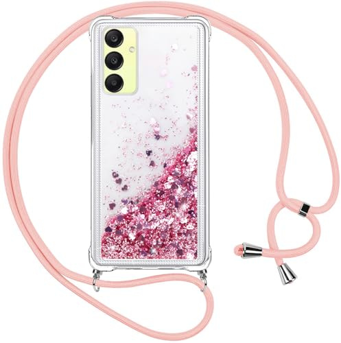 Vauki handyband Glitzer Handyhülle für Samsung Galaxy A25 5G, Flüssig Treibsand Cover mit Band Necklace Weich Transparent Silikon TPU Bumper Schutzhülle mit Kordel zum Umhängen Case für Samsung A25