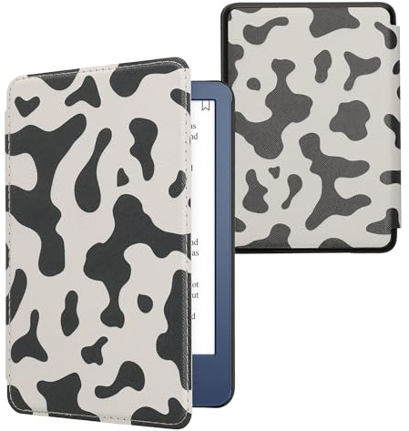 kwmobile Schutzhülle für Amazon Kindle (2022/2024) Hülle - eReader Flip Case mit Auto Sleep Funktion - Kuhmuster mit Schwarz Weiß