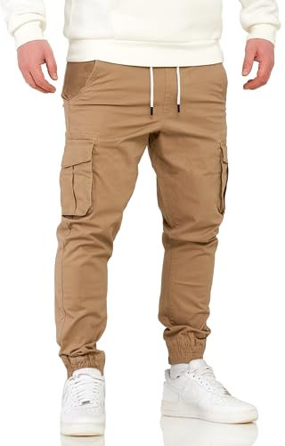 Soulstar Herren Jogger Cargohose Jeans-Hose Gummizug Stretch Männer Freizeithose S2_C-70-Beige-W34