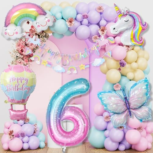 Einhorn Geburtstagsdeko für Mädchen - 6. Geburtstag mit Luftballons & Happy Birthday Deko für 1-10 Jahre