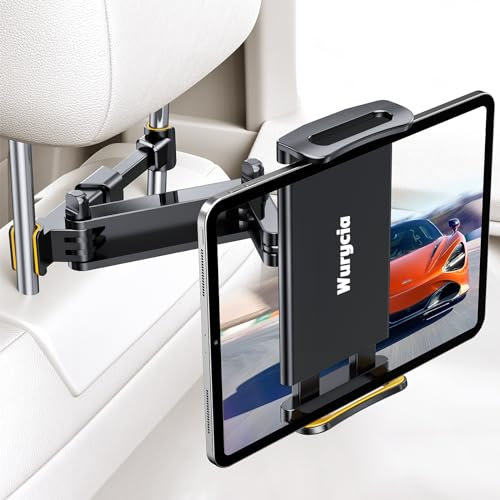 Wurycia Soporte Tablet Coche, Soporte Coche Reposacabezas, Extensible Soporte iPad Coche para Teléfono/Tablet Móvil/iPad/Switch/Fire HD/Otros Dispositivos de 4,7~12,9 Pulgada