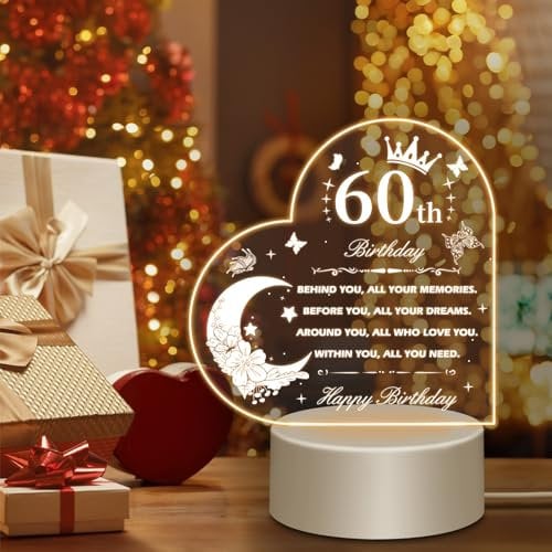 Funshot 60th Birthday Gifts for Women, Decorations for Women-Personalized Night Light,Fun Gifts for 60th Birthday