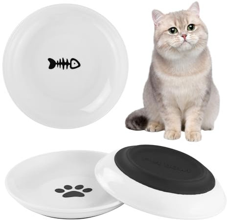3 Pièces Gamelle Chat Ceramique, Gamelle pour Chat avec Base en Silicone Antidérapante, Motif Pattes de Chat et Petits Poissons, pour Nourriture et Eau pour Chaton