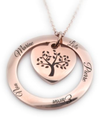Lyly'S Collier personnalisé arbre de vie acier inoxydable cadeaux fête des mères prénom or argent or rose Noël