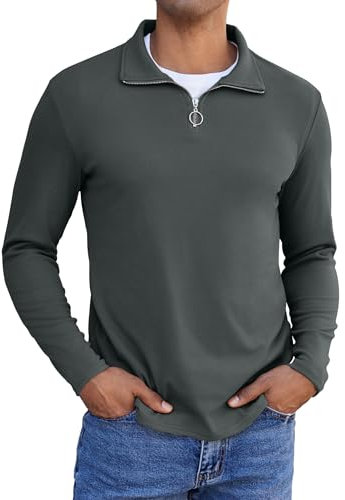 COOFANDY Pullover in Pile con Mezza Zip Uomo, Felpa a Maniche Lunghe da Esterno, Autunno e Inverno, Calda, Leggera Grigio Scuro M