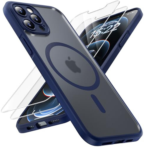TOCOL für iPhone 12 Pro Max Hülle für Magsafe, Vollständiger Kameraschutz Stoßfest Kratzfest Transluzente Rückseite Magnetisch Handyhülle für iPhone 12 Pro Max Case, Blau