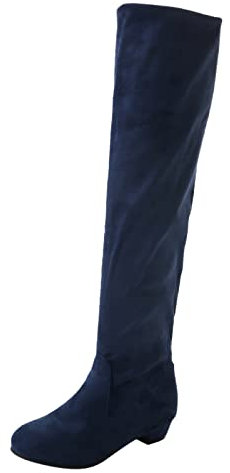 Die Heels Stiefel für Winterschuh Komfort Knie lange dicke Stiefel über Frauen Frauen Stiefel Jack Damen Lammfell Schwarz (Blue, 40)