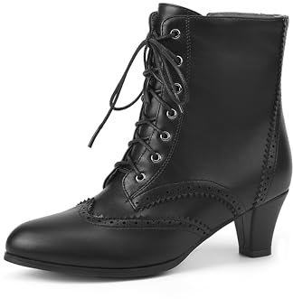 Voviggiw Stivali vintage vittoriani da donna con cerniera laterale Wintip lacci caviglia stivali, Nero , 40.5 EU