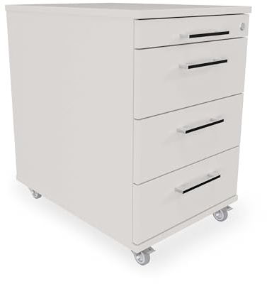 Eigentlich Rollcontainer Rollschrank, 43x60x65cm, Lichtgrau | Büroschrank Schreibtischunterschrank mit 3 Schubladen und Materialauszug, rollbar, abschließbar, hauseigene Fertigung