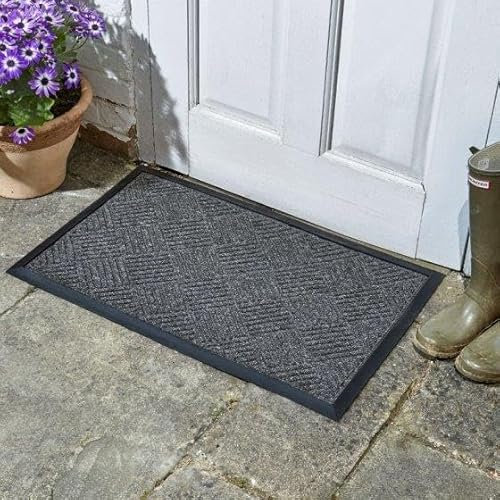 Garden Mile Natural Coir Door Mats 75 x 45cm Indoor Outdoor - Non Slip Rubber Backed Door Mats - Heavy Duty Super Absorbent Doormats - Kitchen Mat - Floor Mat (Grey)