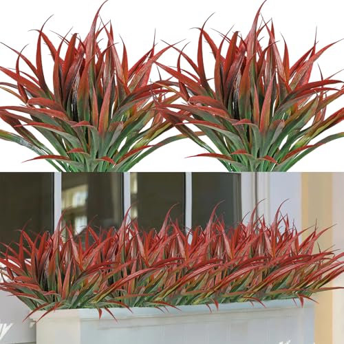 Dremisland 6 plantas artificiales de césped al aire libre de 16 pulgadas, plantas falsas para interiores, resistentes a los rayos UV, tallos de vegetación, arbustos sintéticos, plantas de arbustos