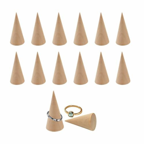 Bvxchg 12 Stück Holz Kegel Ring Halter Ring Display DIY Kunsthandwerk für Schmuck