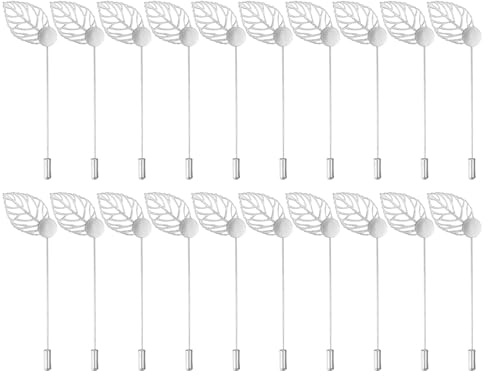 M METERXITY 20er-Pack Blatt-Broschen-Tablett-Stick-Reversnadel Silberton | 84mm, DIY Boutonniere-Nadeln mit Blatt, Nadel-Corsage-Sicherheits, Legierung, für Anzug/Hut/Krawatte/Schal-Abzeichen