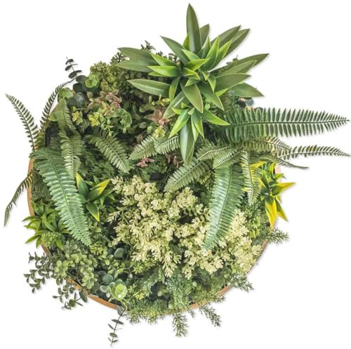 JELLE & JACOB Künstliche Pflanzenwand Indoor & Outdoor, Blumenwand Sommerwiese, rund 50 cm mit Rahmen in Goldoptik, pflegeleicht & langlebig - für Wohlfühl-Atmosphäre, Kunstpflanzen Wand, Green Wall