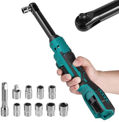 Cordless Ratchet Wrench Set, 80N.m 3/8 Electric Ratchet Driver Compatible with Makita 20V, with 8 Sockets, 1/4 Adapter, 16cm Power Ratchet Wrench with LED Light, No Battery
