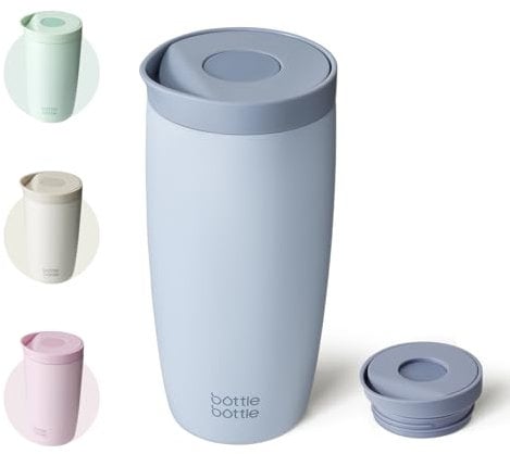 Bottle Bottle Insulated Travel Mug 500ml Stainless Steel Office Coffee Cup with Push Button Lid Keeps Cold and Hot for 8 Hours (Blue)