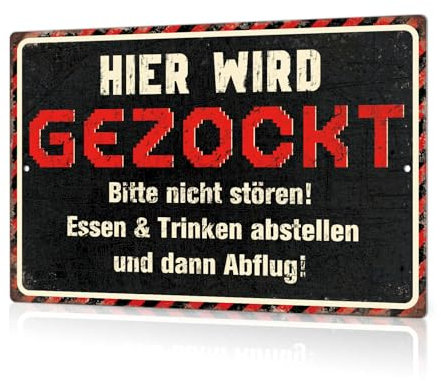 Putuo Decor Gaming Warnschild – Retro Blechschild für Zocker, Lustige Wanddeko für Spielzimmer, Geschenk für Gamer, 30x20cm