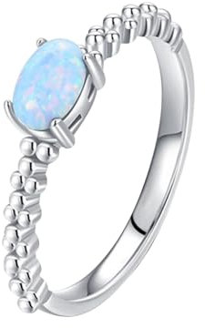 Tolldek Echt Goldschmuck Hochzeitsband Weiß Gold 9K, Solitärring Verlobungsring Au375 Gold Trauringe mit Opal Bunt Ovalschliff Echt Goldschmuck, Gr.57 (18.1)