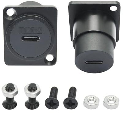 Riertostng 2Pcs USB 3.1 Panel Mount Connector Socket, D-Type USB Type C Female to Female Panel Fixed Pass Through Module with Install Screw, 10Gbps High Speed Data Extension Adapter