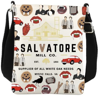 Vampir-Tvd-Umhängetasche, Vampir-Tvd-Geschenke, Mystic Falls, Geschenke, Vampir-TV-Show, inspiriertes Geschenk, Vampir-Fandom-Geschenk, Schultertasche, weiß, 8.26*5.9 inches