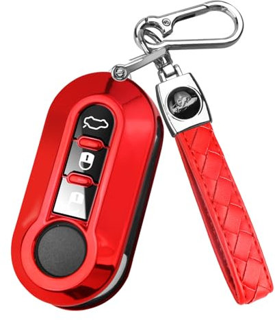 FT FUNTOR Schlüssel Hülle für FIAT,3 visuelle Tasten TPU für FIAT Schlüsselgehäuse,Passend für FIAT 500 500L Brava Bravo Doblo Ducato Fiorino Punto Panda Qubo Scudo Stilo Lancia (B-Rot)