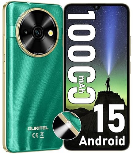 OUKITEL C59 Android 15 Mobile Phones 2025-10000mAh Large Battery Smartphone, 6.88 Display, 16GB+128GB/1TB, 120LM Flashlight, 13MP Camera, 4G Dual SIM Free Phone Unlocked, Fingerprint/Face ID/GPS/OTG