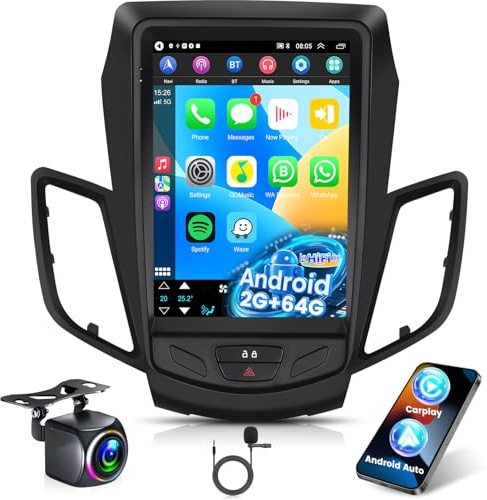 Car Radio for Ford Fiesta 2009-2014 with Wireless Carplay & Android Auto | 9.7 inch Stereo Support Wireless Carplay & Android Auto/GPS/WiFi/HiFi Audio/Bluetooth 5.0/FM RDS Radio/SWC