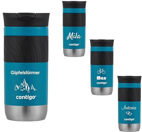 Contigo Byron 2.0 Snapseal Thermal Mug with Engraving - Name Stainless Steel Insulated Mug, Travel Mug, Coffee Mug to Go, Leak-Proof, Easy-Clean Lid, BPA-Free, 470 ml (Juniper)