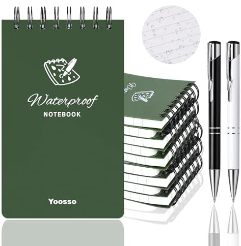 Yoosso 6 Stück Wasserdichte Notizblock, Pocket Notizbuch Spirale Notizblock mit 2 Kugelschreiber Taschennotizblock für Familie Schule Büro (Grün)