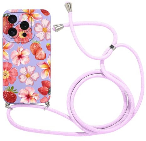 Foonary Funda con Cuerda para iPhone 12 Pro MAX, Correa Colgante con Aesthetic Hibiscus Flore Verano Motivo Ajustable Collar Colgar de Cuello Cadena Cordón Carcasa, Silicona Cover Case 6,7,Flower