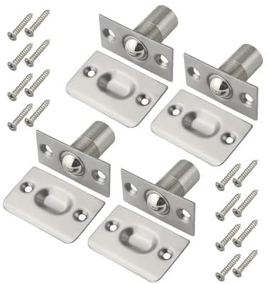 4 Pcs Stainless Steel Door Ball Catch with Screws - Adjustable Spring Roller Door Catch for Kitchen Cabinets, Cupboards, Wardrobes, Furniture Doors