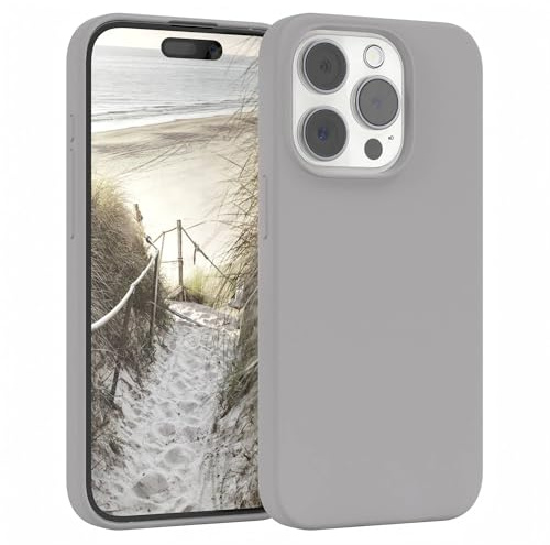 EAZY CASE Premium Silikon Handyhülle kompatibel mit iPhone 15 Pro Slimcover mit Kameraschutz und Innenfutter, Silikonhülle, Schutzhülle, Bumper, Handy Case, Hülle, Softcase, Hellgrau