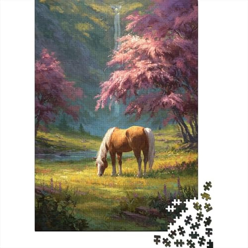 Horses on The Grass, Waterfall 38x26cm/1000pcs Puzzles, Die Für Erwachsene Und Personen Ab 14 Jahren Geeignet Sind