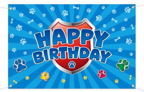 Décoration Murale Patte de Chien pour Anniversaire, 100x150cm Thème Dessin Animé Pré-Percée Bannière Anniversaire pour Garçons et Filles Articles de Fête