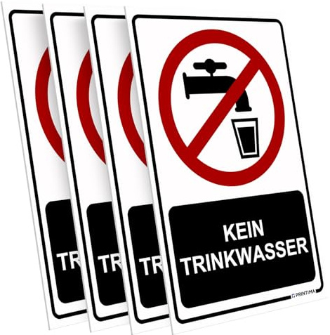 PRINTIMA 4x Schild KEIN TRINKWASSER 21x32 cm – PVC Warnschild mit Montagematerial – Hinweisschild für Wasserstellen in Garten, Baustelle, Betrieb & Außenbereich