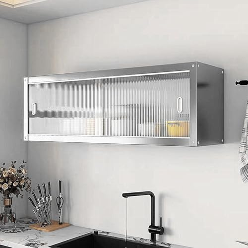 Armario Pared Cocina Estrecho con Puertas Correderas Transparentes | Acero Inoxidable Capacidad de Carga por Capa: 25 Kg Muebles Cocina Pareds para Cocinas, Salones, Baños(70*30*40cm)