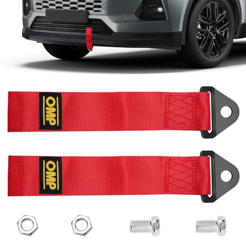 Corda di traino ad alta resistenza, 2 cinghie di traino per auto da corsa e paraurti anteriori/posteriori, 28 x 5 cm (rosso)