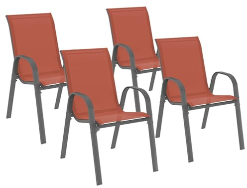 IDMarket - 4er-Set stapelbare LYMA-Gartenstühle aus Metall und Textilene in den Farben Terrakotta und Grau