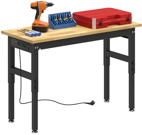 HOMCOM Banco da Lavoro 5 Altezza Regolabile 84-99 cm in Legno di Caucciù