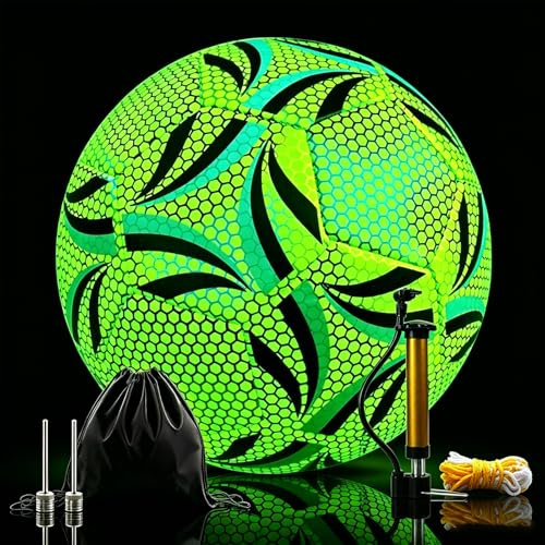 Lereke Leuchtender Fußball Größe 5, Fußball Leuchtend im Dunkeln mit Pumpe, Fluoreszierender Fussball im Freien für Nachtspiele Training, Sport Leuchtfußball
