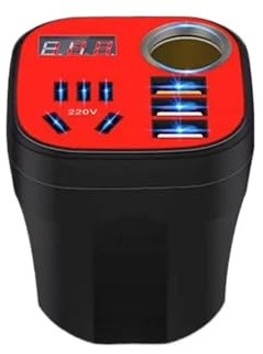 Convertisseur Onduleur Puissance Convertisseur D'onduleur Type Tasse Monté sur Voiture Onduleur De Chargeur QC(Le Noir)