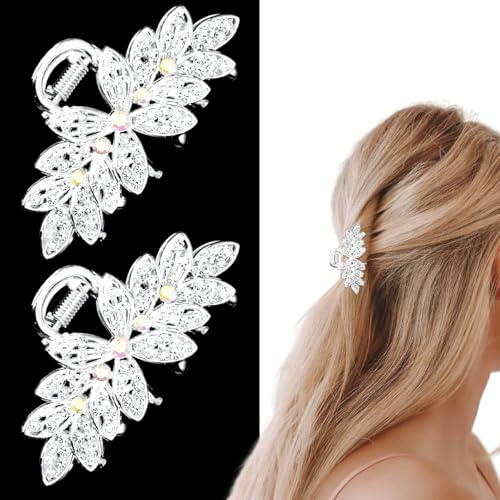 2 Pièces Pince à Cheveux Strass, Mariée Barrette Cheveux Femme Strasses, Pince Crabe Cheveux Strasses, Mariée Barrette Strass Cheveuxs Femme, Accessoire Cheveuxs Mariage Cristal pour Filles Femmes (C)