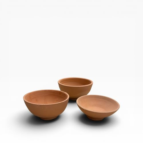 Set 3 Ciotole Marocchine in Terracotta Grezza Fatte a Mano | Ciotoline Artigianali Berbere per Spezie, Olive, Patatine e Cereali | Terracotta Naturale Non Smaltata | 3 Misure Assortite