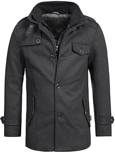 Indicode Herren Brandon Kurzmantel mit Stehkragen | Herrenmantel Wollmantel Mantel Männer Charcoal Mix, XL